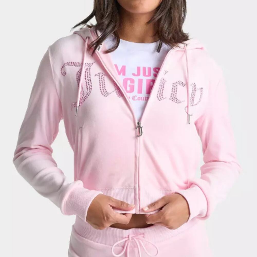 Juicy Couture Y2K Velour Hoodie Pink Bling Logo Small NWT